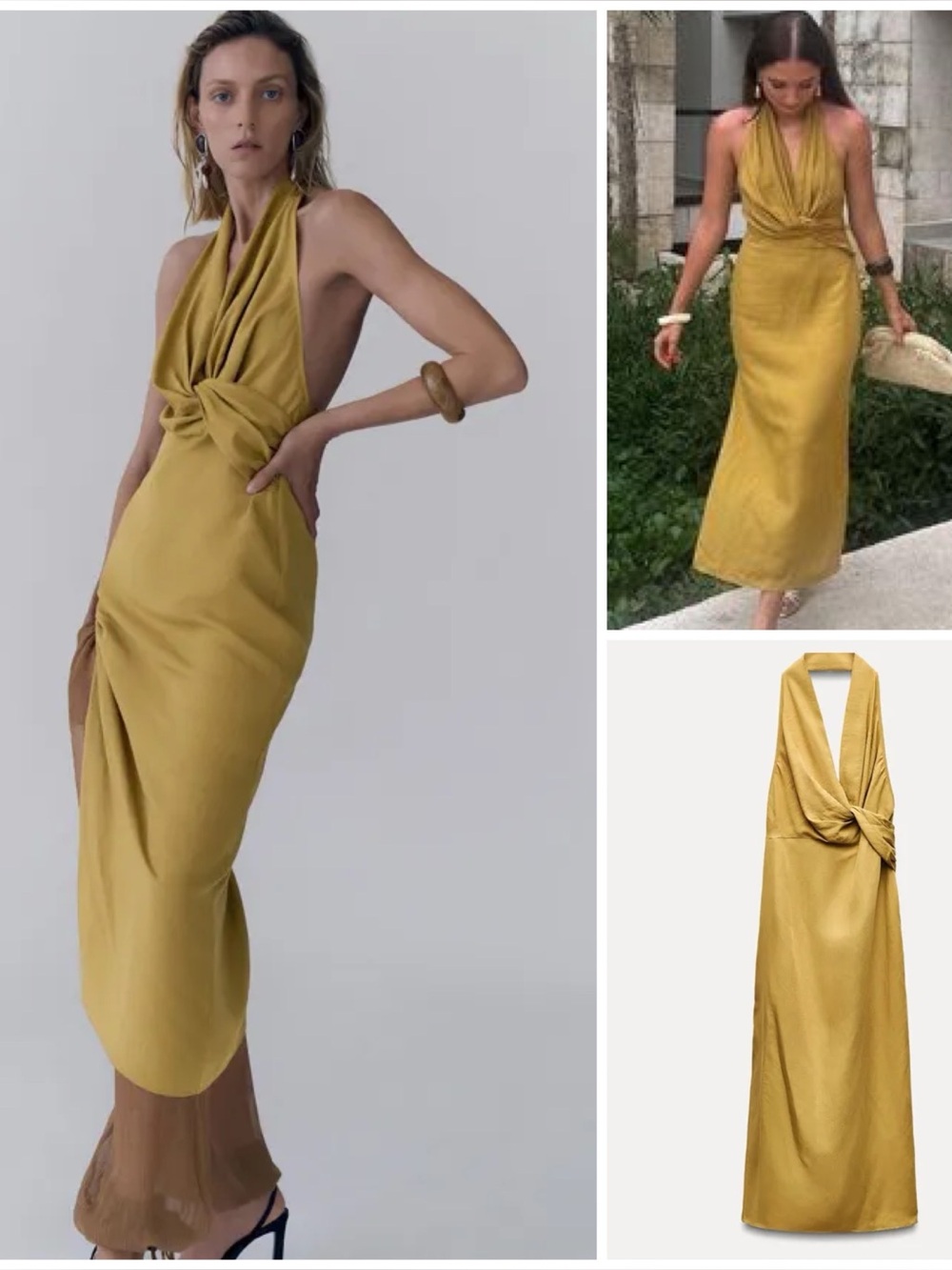 ZARA ~ ZW" Collection Linen midi dress with a halter neckline